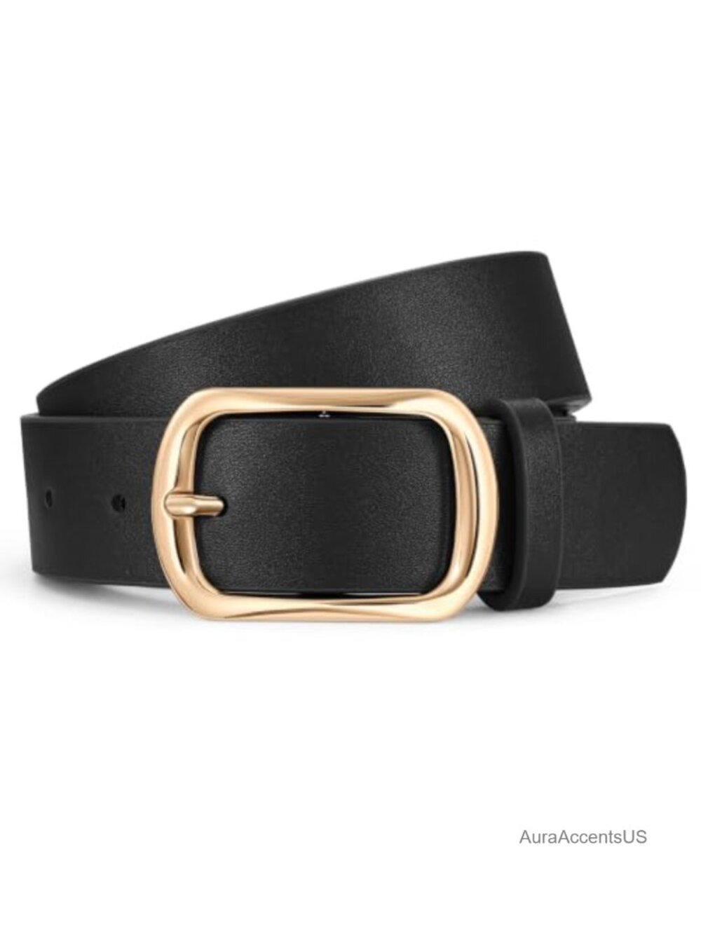 Women Faux Leather Belt Gold Buckle Jeans Dress Pants Waist Belt